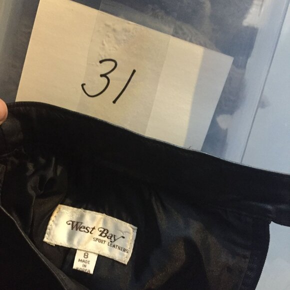 Vintage West Bay Black Leather Pencil MIdi Skirt Size 8  26X28 - Picture 8 of 8